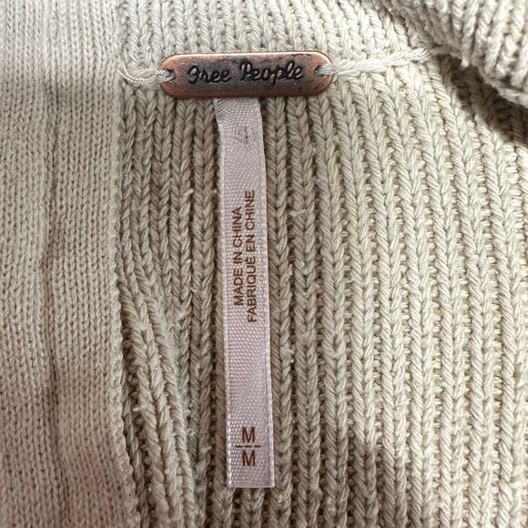 FREE PEOPLE Beige Cream Long Sleeve Knit Sweater Lace Mesh Details Womens M Soft - Picture 3 of 5
